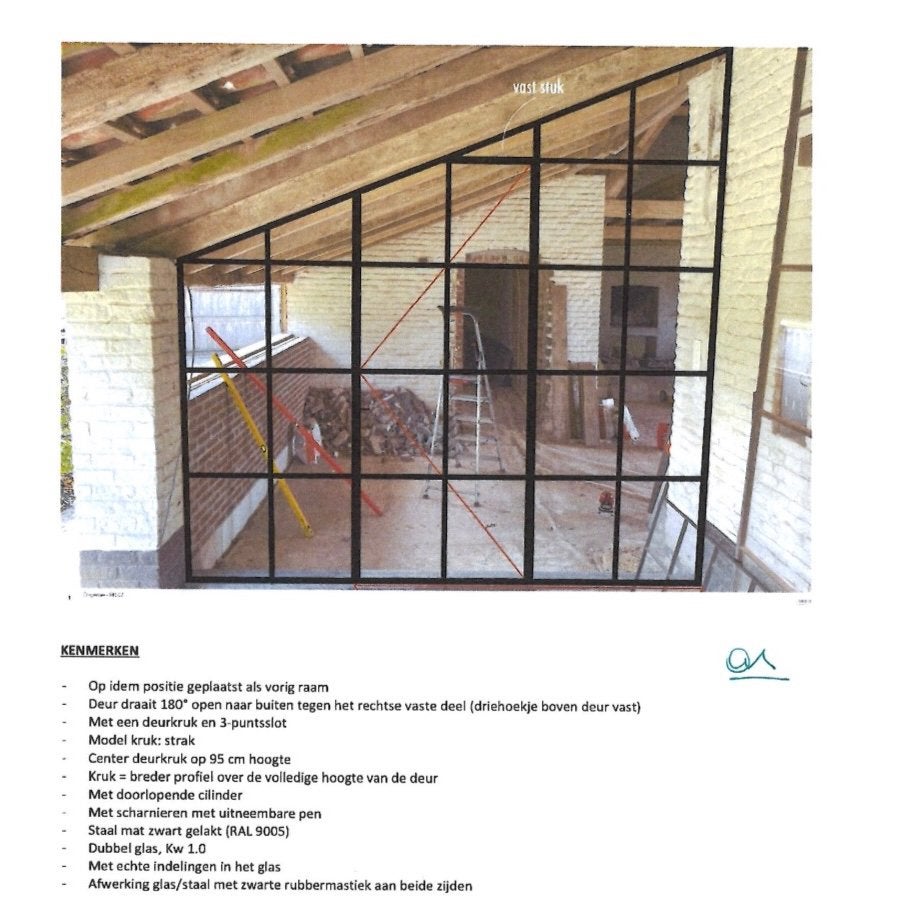 Stalen glaswand met deur, Doe-het-zelf en Bouw, Ophalen, Gebruikt, 225 cm of meer, Overige typen