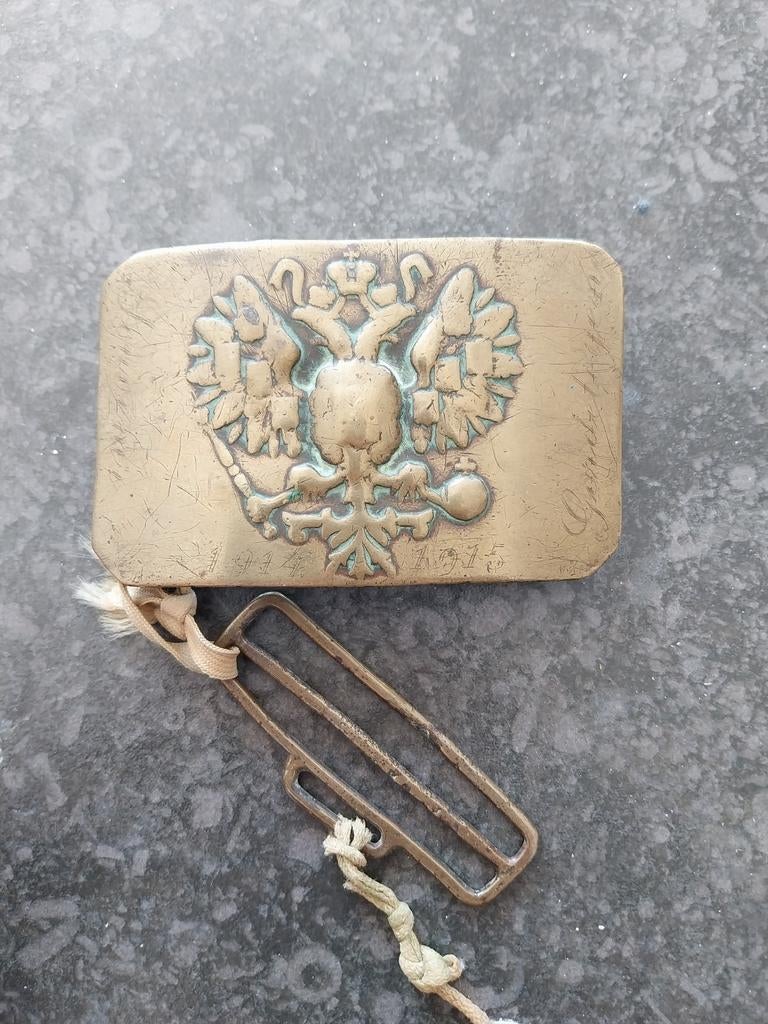 Russisch koppelslot Trench Art Belgische soldaat wo1, Verzamelen, Ophalen of Verzenden