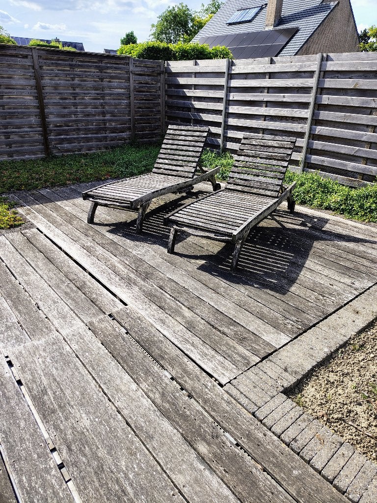 2 ligstoelen, Ophalen, Gebruikt, Hout, Verstelbaar