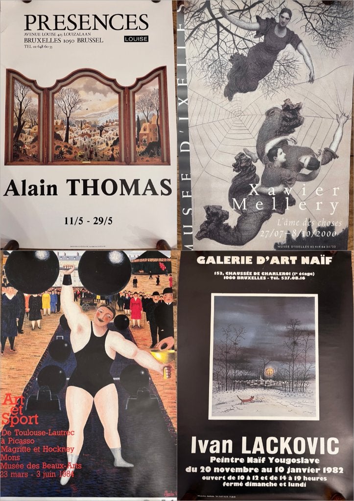 50 affiches Art Naïf: Wauters, Mellery, Thomas, Lackovic, Antiquités & Art, Art | Lithographies & Sérigraphies, Original, Enlèvement