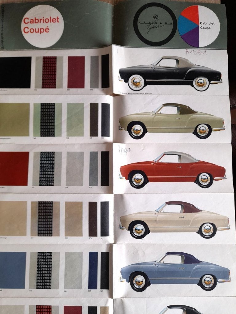 Brochure over kleuren en bekleding, VW Karmann Ghia 1961, Verzenden, Gelezen, Volkswagen