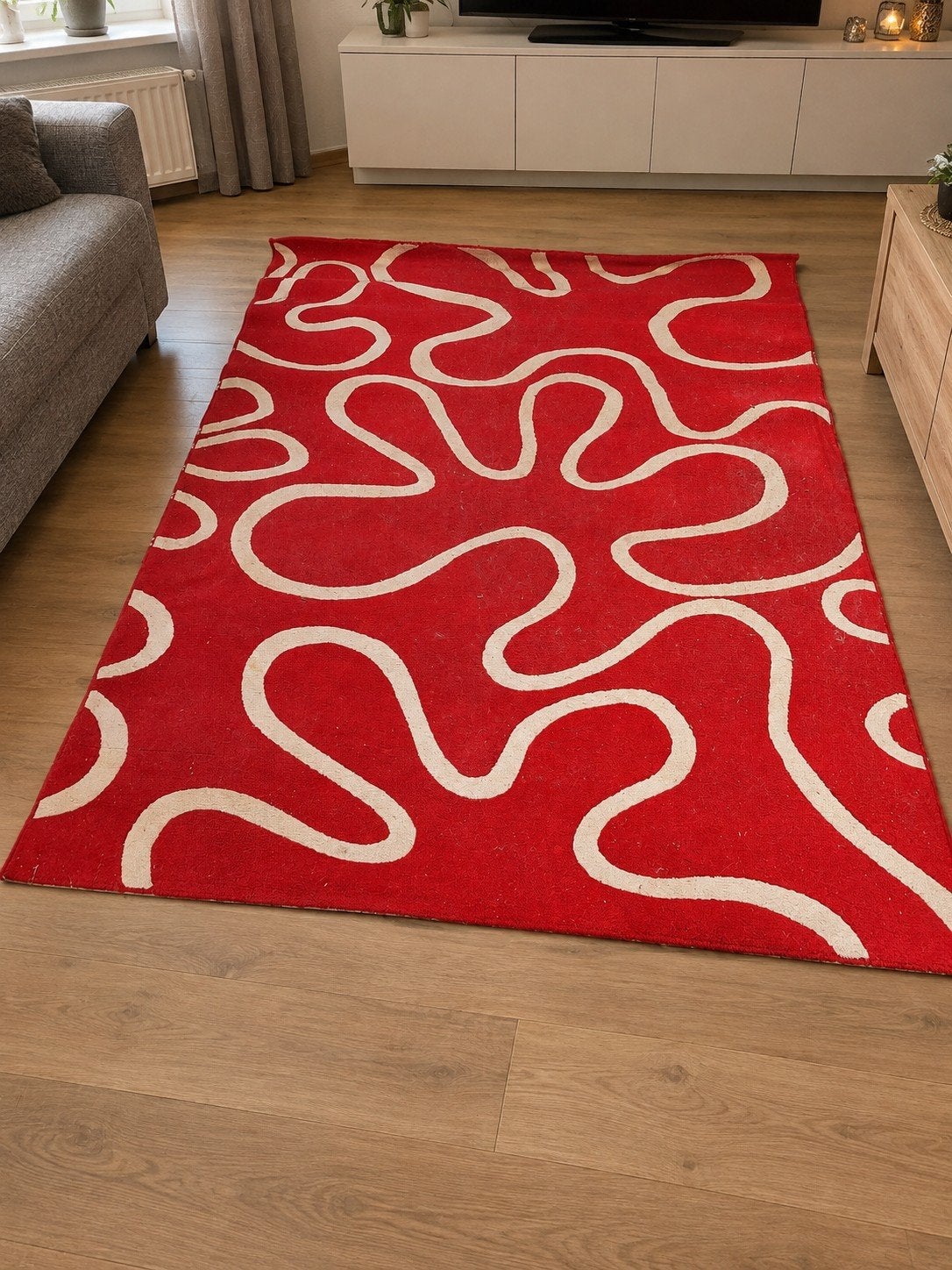 Tapis/tapis rouge avec motif abstrait beige, Enlèvement, Rouge
