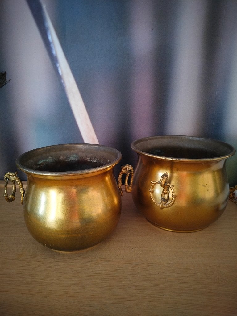 Vintage Messing cachepots 2st, Antiek en Kunst, Ophalen of Verzenden, Koper