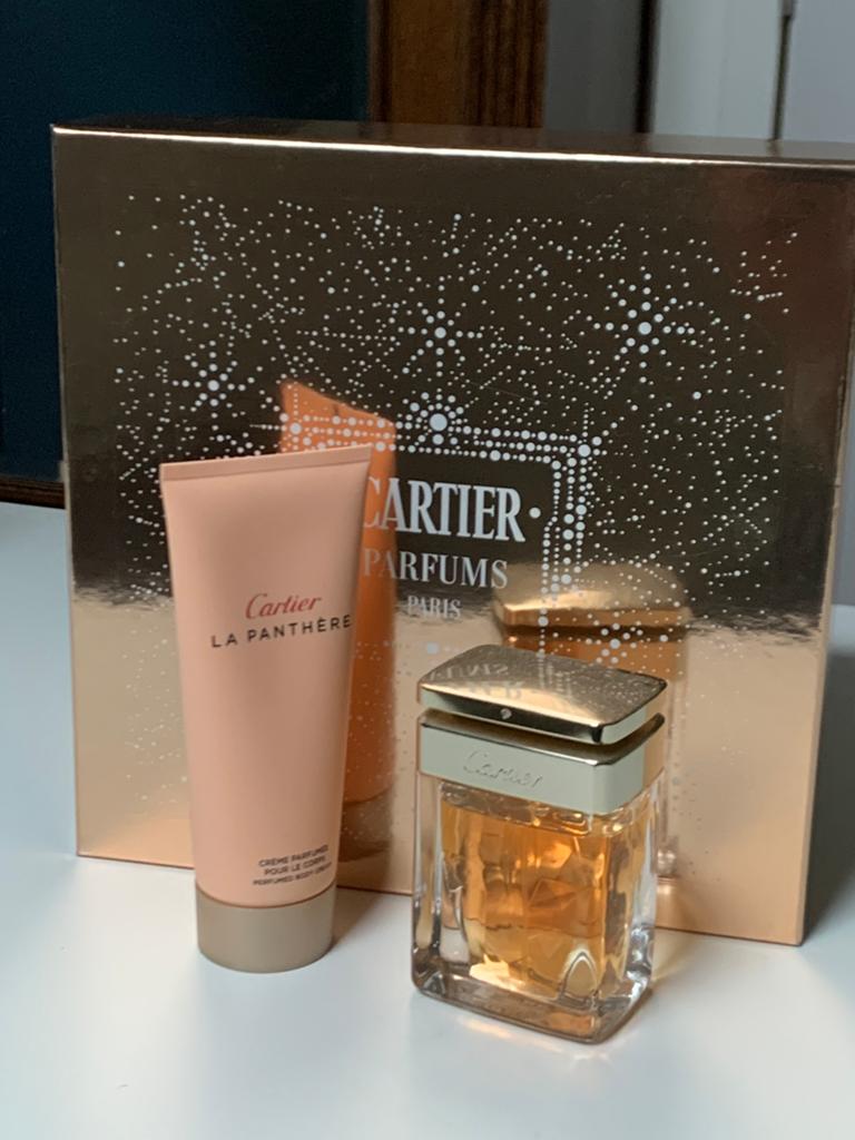 Cartier La Panthère parfum en bodycrème, Ophalen of Verzenden, Zo goed als nieuw, Parfumfles, Gevuld
