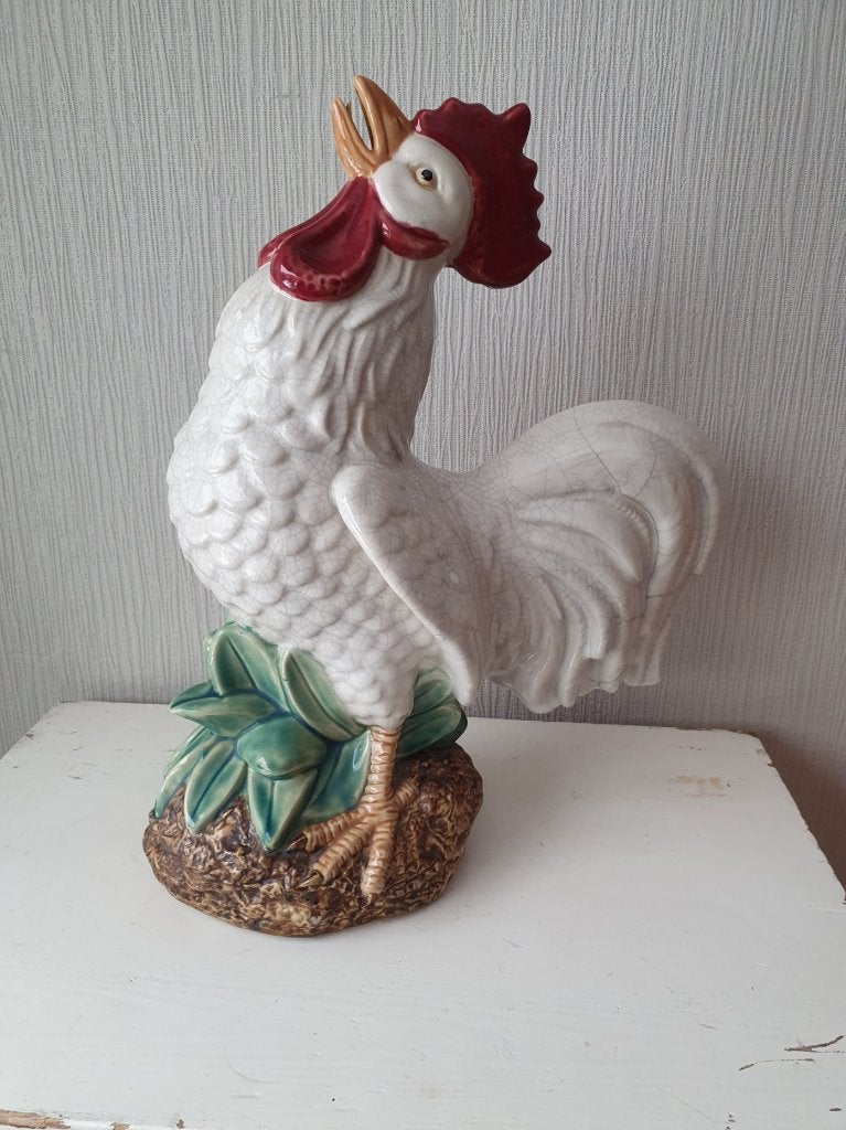Grand coq vintage en céramique - glaçure craquelée - 47 cm, Enlèvement ou Envoi