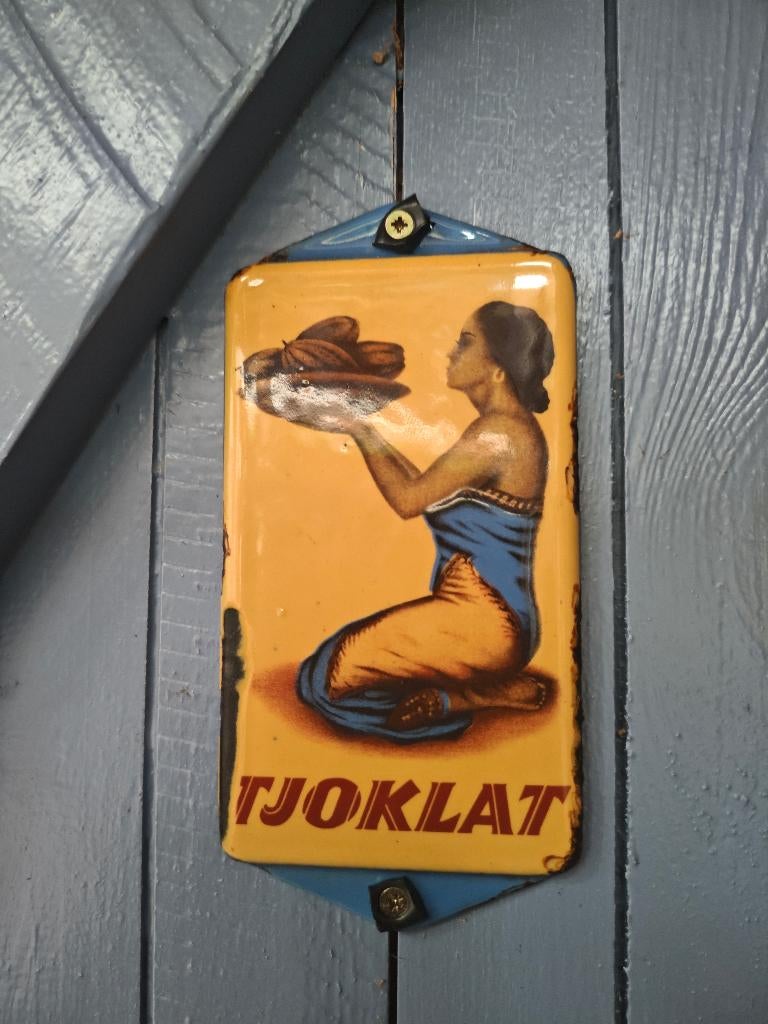 Emaille deurpostje Tjoklat, Ophalen of Verzenden, Gebruikt, Reclamebord