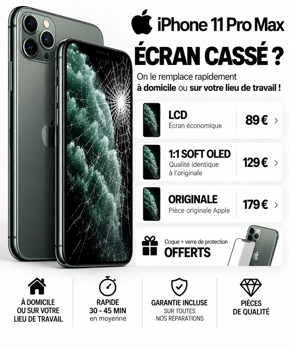 📱RÉPARATION ÉCRAN iPHONE 11 PRO MAX BRUXELLES 0466273471 ✅, IPhone 6, Noir, Comme neuf, Enlèvement