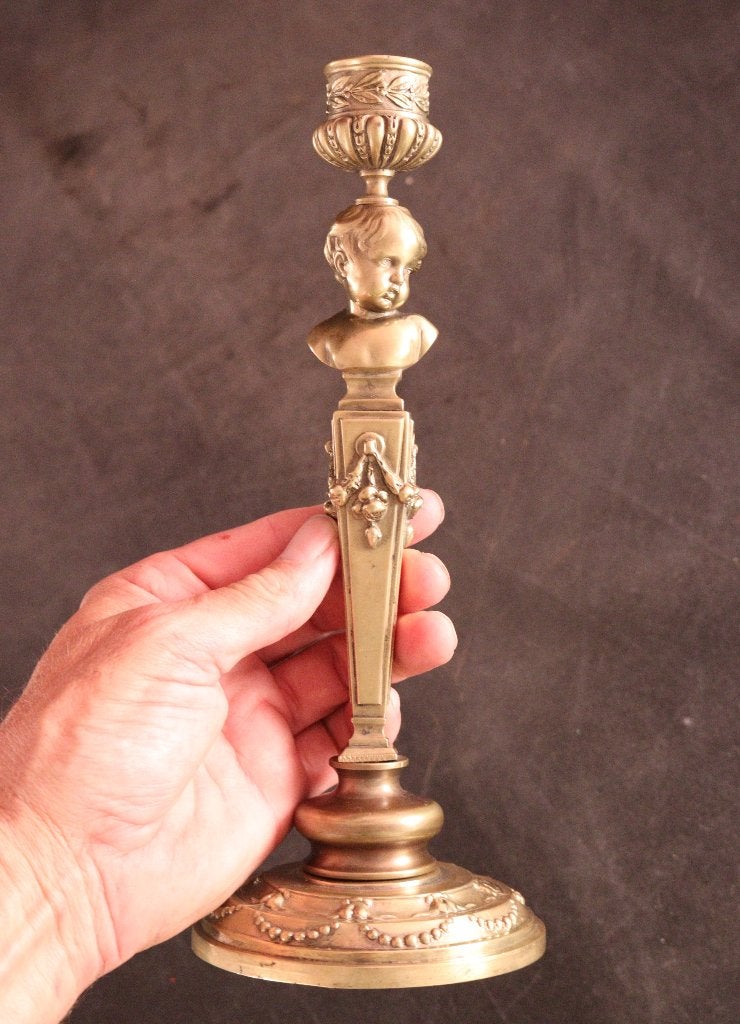 Antieke bronzen kandelaar, Ophalen of Verzenden
