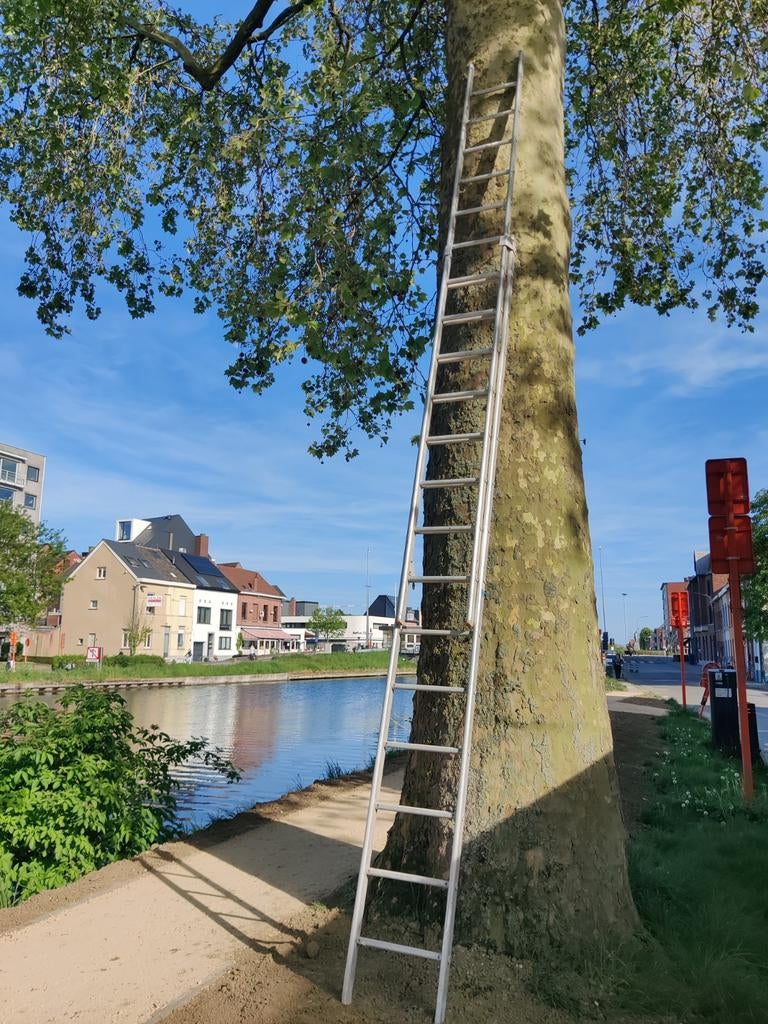 Dubbele Schuifladder Aluminium (2 x 3,75 m), Ophalen, Gebruikt, Ladder, Opvouwbaar of Inschuifbaar