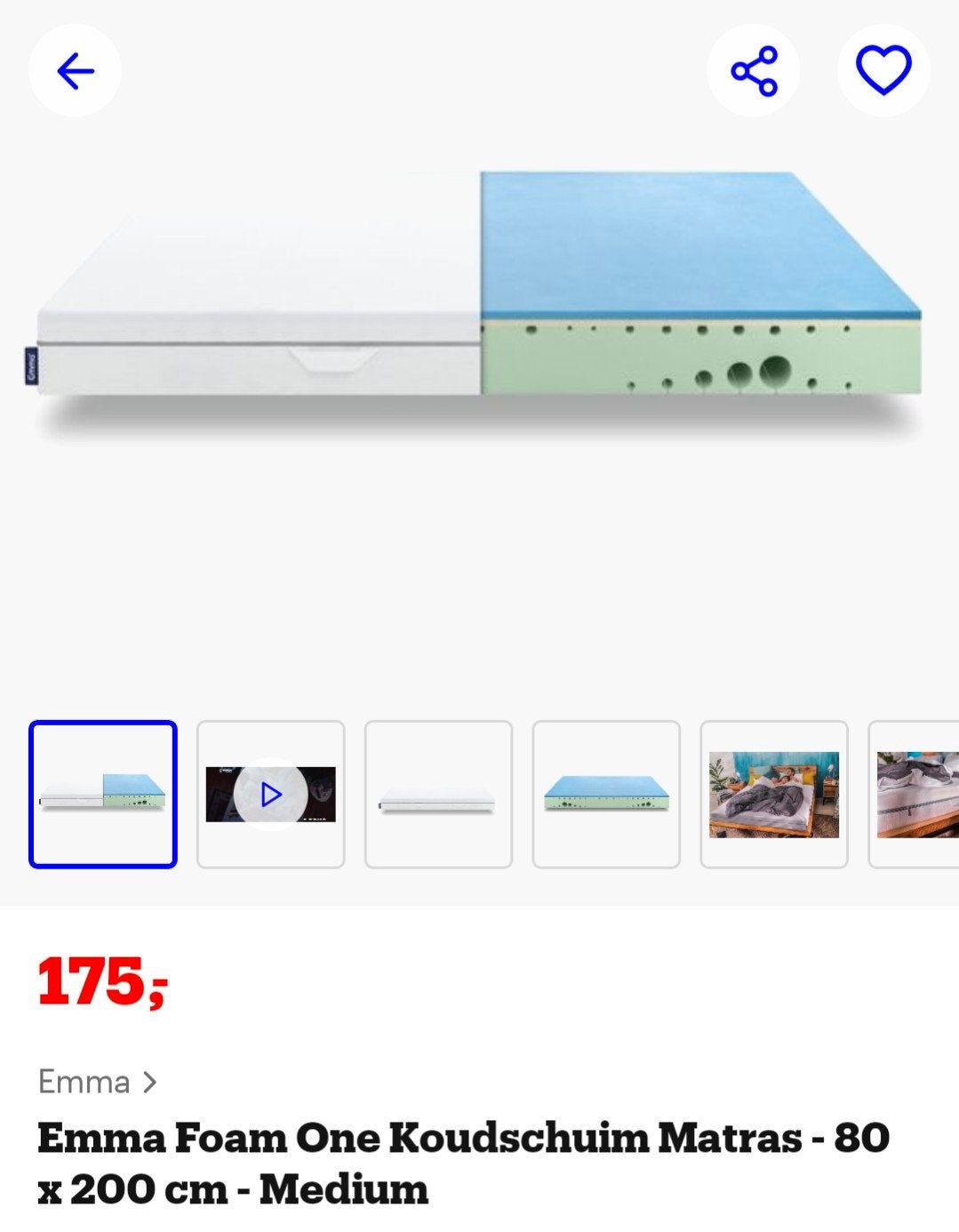 Emma One Foam Koudschuim Matras - 80 x 200 cm - Medium, Ophalen, Zo goed als nieuw, 80 cm, Matras