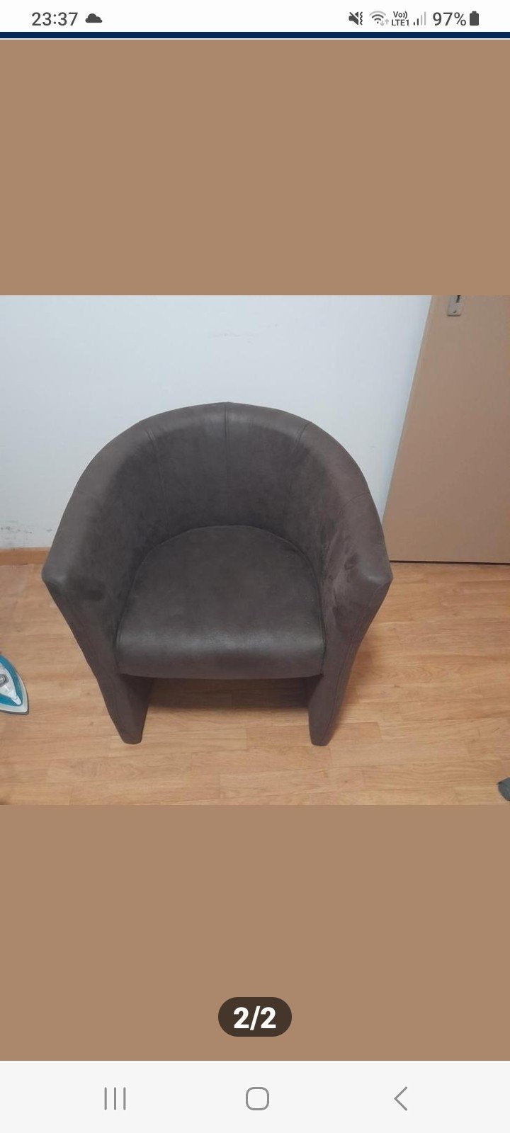 2 bruine kuipzeteltjes, Huis en Inrichting, Ophalen, Twee, Bruin, Leer