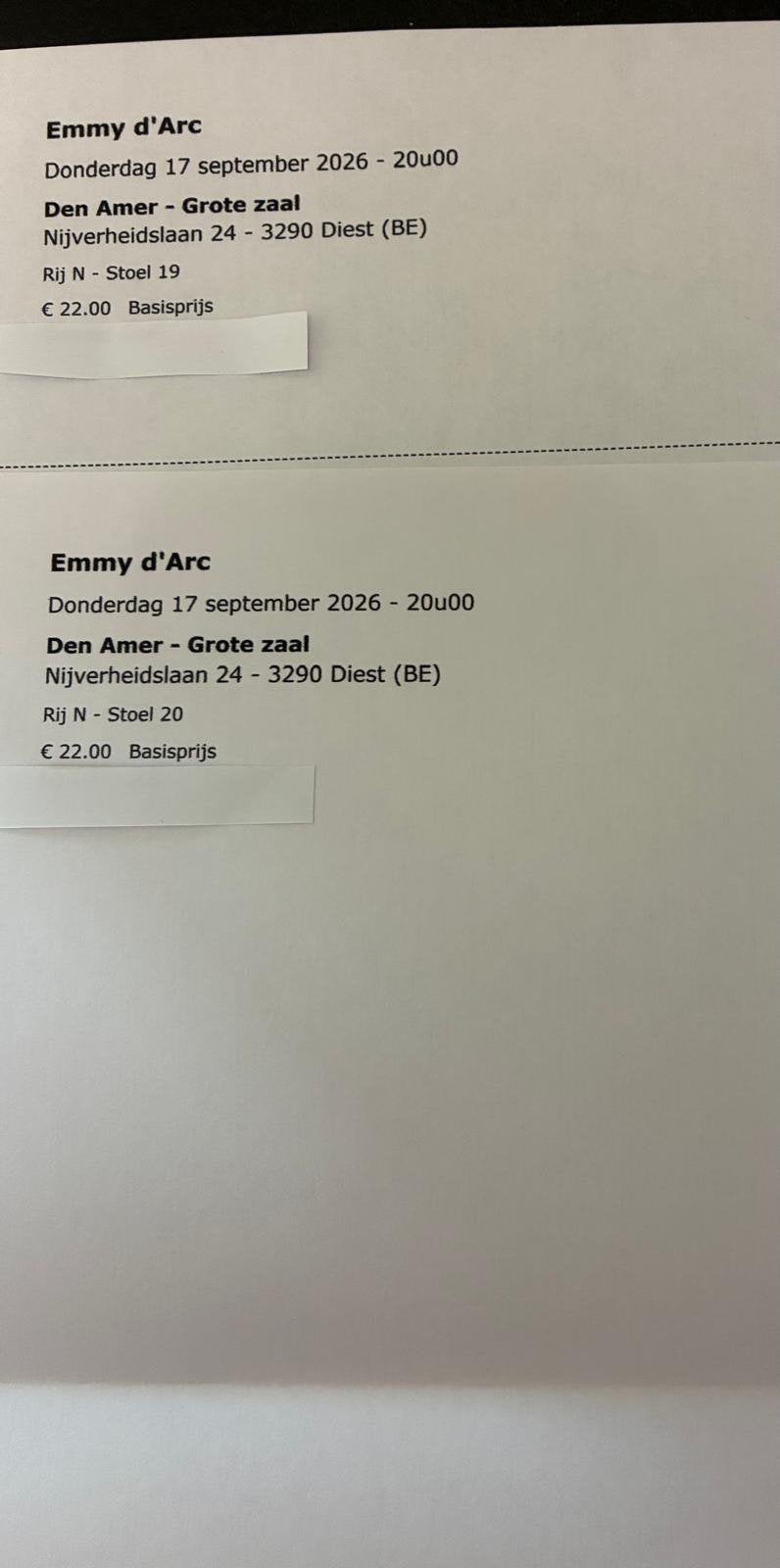 2 tickets te koop voor Emmy D’arc, Tickets & Billets