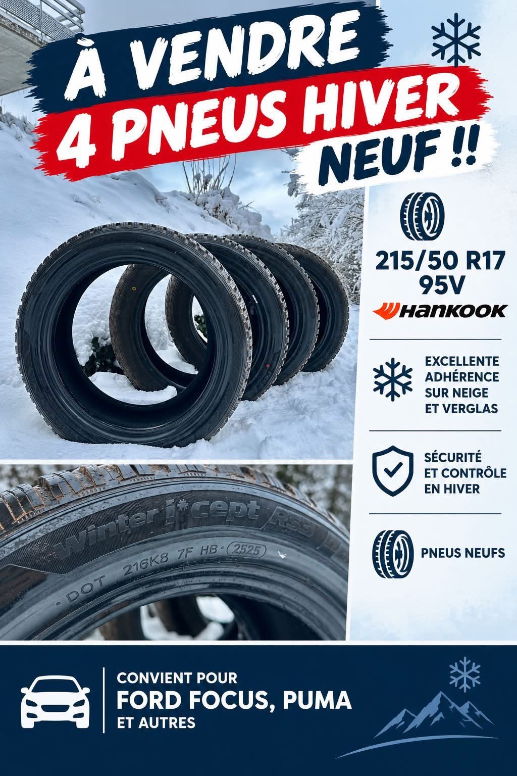 4 Pneus neufs, Enlèvement