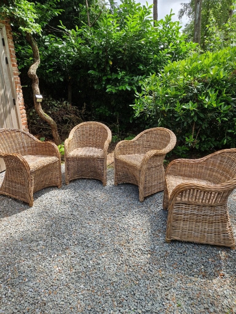 4 rieten zetels, Huis en Inrichting, Ophalen, Gebruikt, Riet of Rotan, Vier