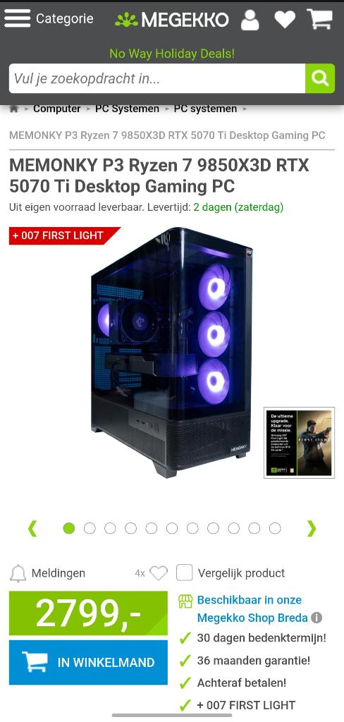 MEMONKY P3 Ryzen 7 9850X3D RTX 5070 Ti Desktop, Computers en Software, Ophalen