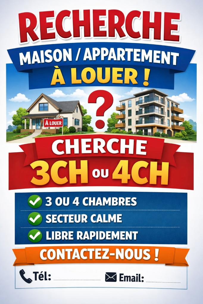 Recherche Maison/Appartement 3CH/4CH, Immo, Namur (ville), En direct du propriétaire, Appartement, 3 pièces