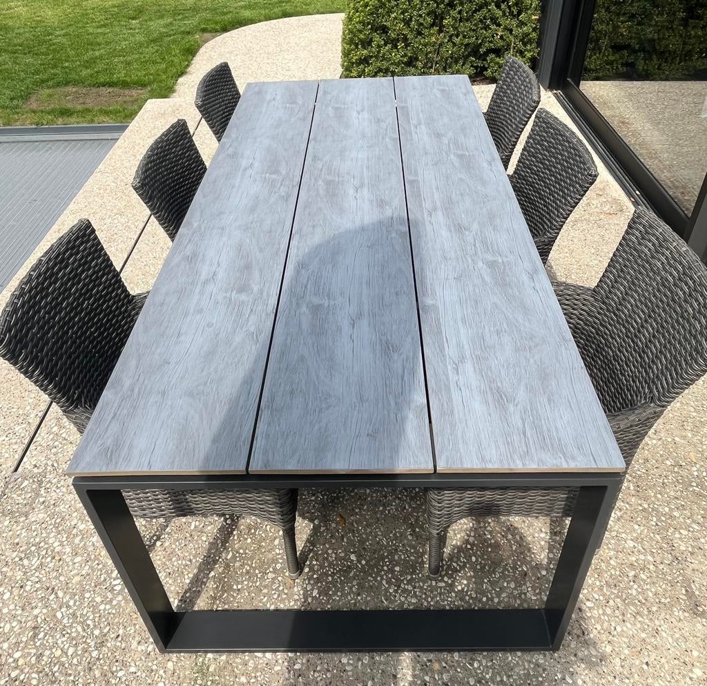 Tuinset: Tafel en 6 stoelen (incl. Kussentjes), Tuin en Terras, Tuintafels, Ophalen, Zo goed als nieuw