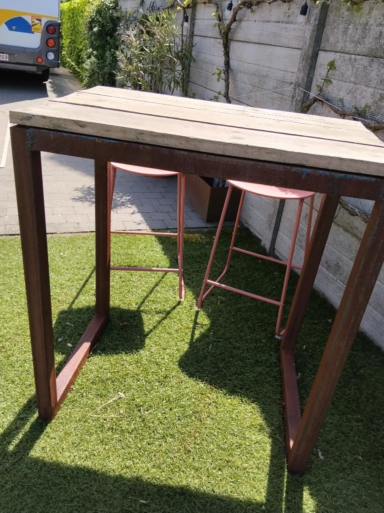 Hoge bartafel, Tuin en Terras, Ophalen, Zo goed als nieuw, Steigerhout, Tuinset