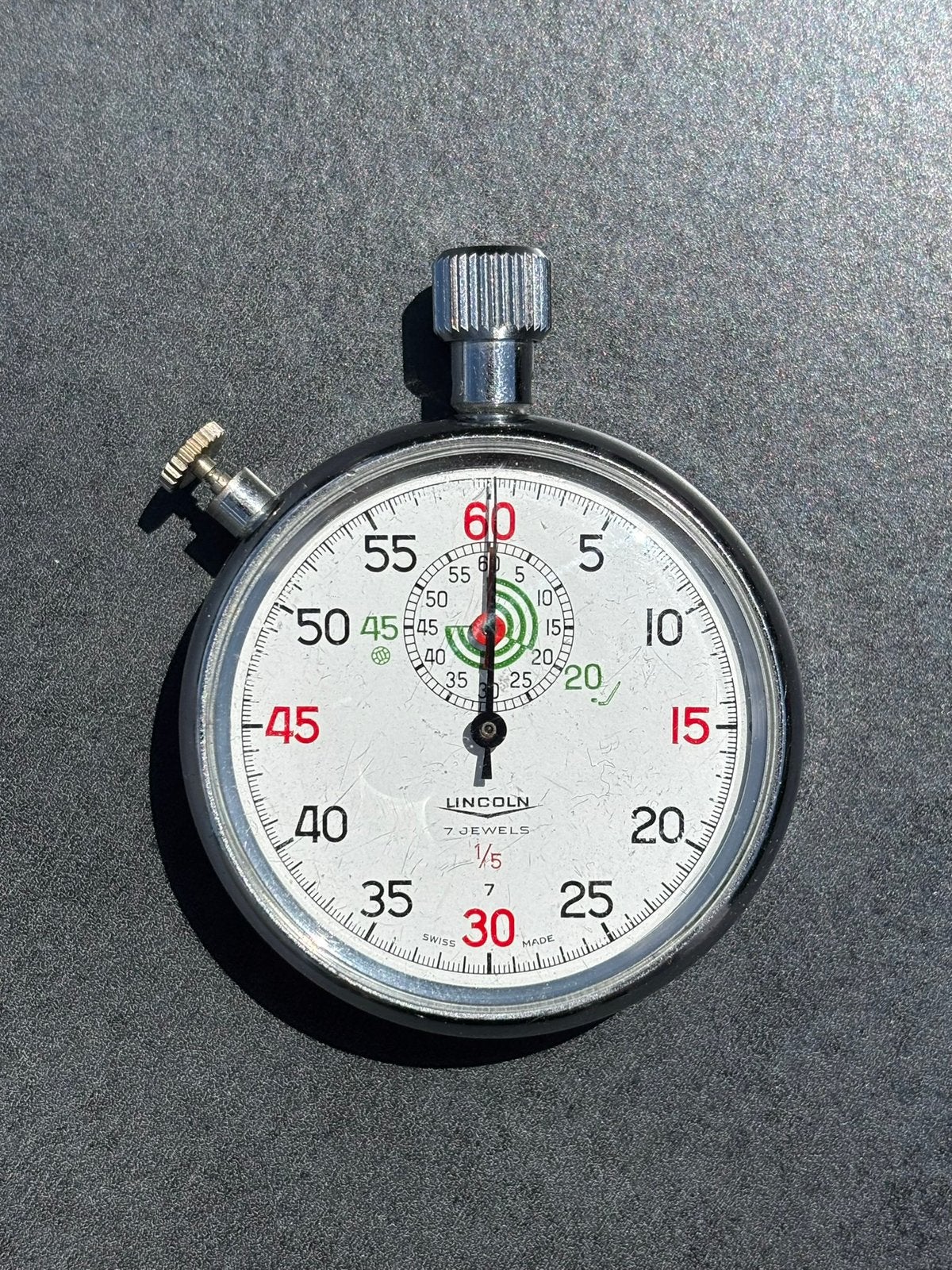 Vintage Lincoln Swiss Made mechanische stopwatch – 7 Jewels, Sport en Fitness, Overige Sport en Fitness, Ophalen of Verzenden