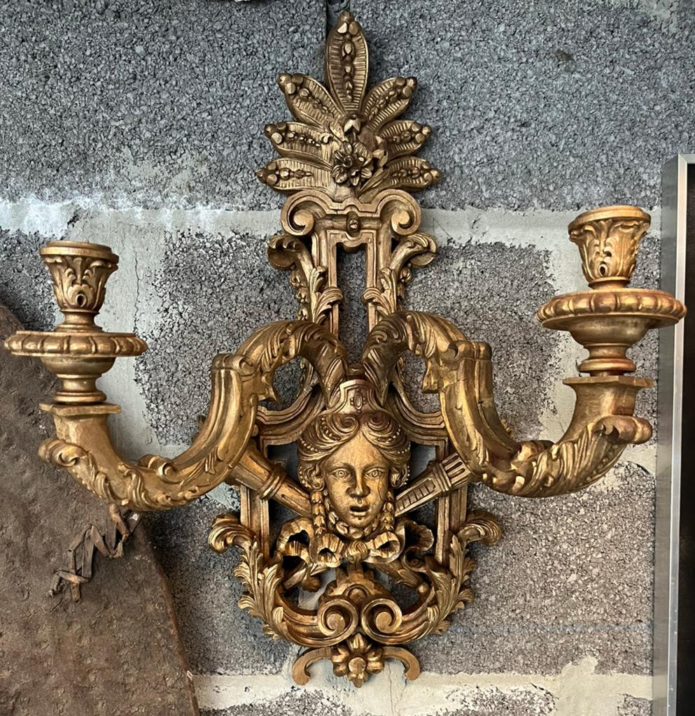 Grote wandlamp van gesneden hout, Ophalen of Verzenden, Hout