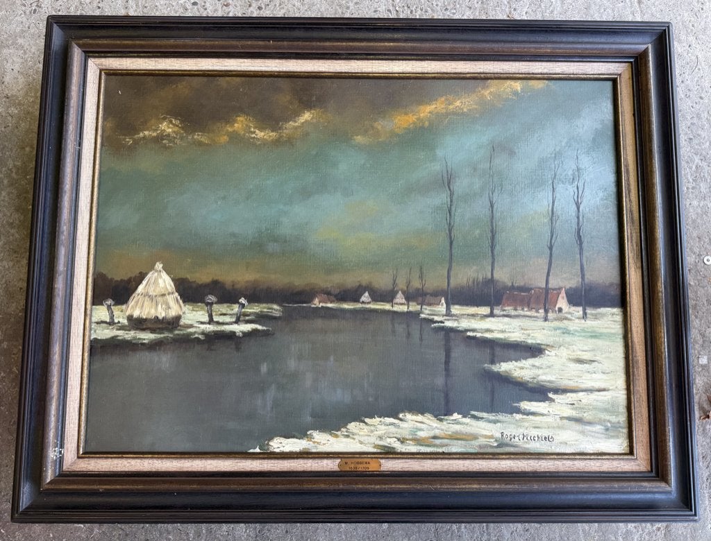 olieverfschilderij met lijst van Roger Michiels, Antiquités & Art, Enlèvement, Peinture à l'huile, Maritime / eau, Toile