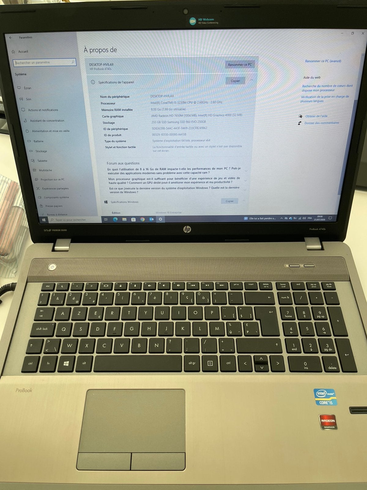 PC HP ProBook Professionnel, Enlèvement, Comme neuf, Azerty