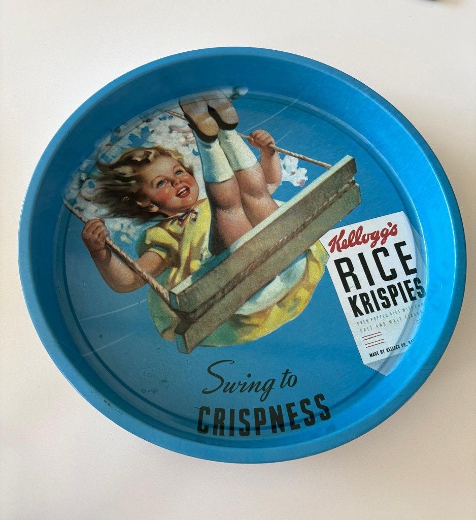 Prachtig Kellogg's Rice Krispies Metalen Dienblad, Rond, Comme neuf, Enlèvement, Métal