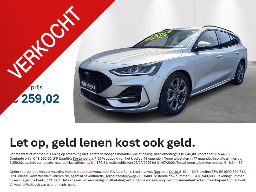 Ford Focus St-Line 1.0 Ecoboost mhev 125pk m6, Focus, Argent ou Gris, Achat, Entreprise