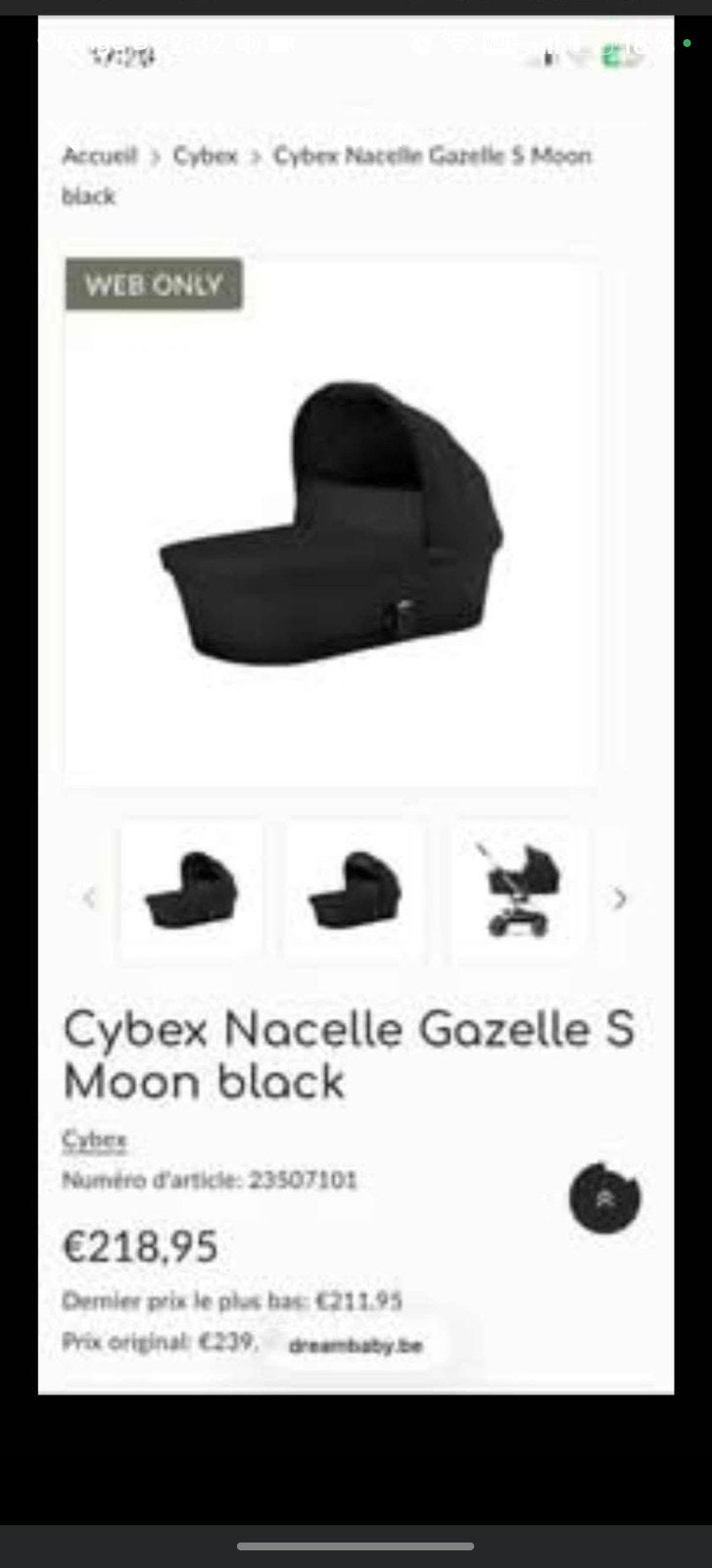 Vend nacelle cybex, Enfants & Bébés, Enlèvement ou Envoi