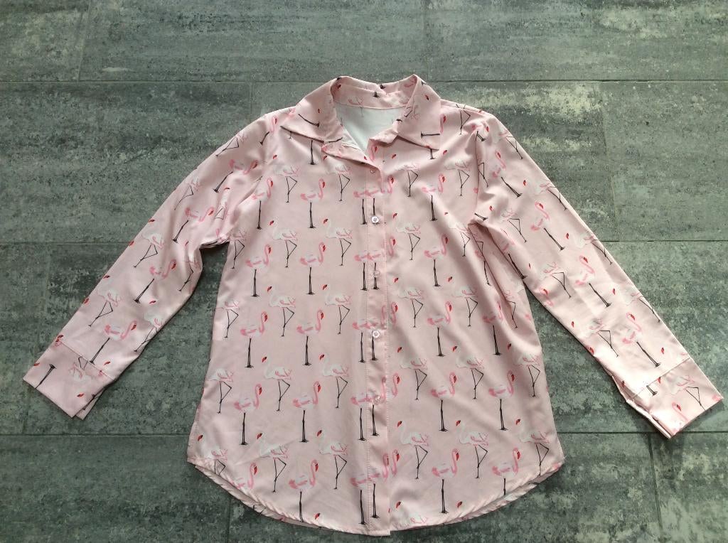 Blouse rose à imprimé flamant rose M/L, Enlèvement ou Envoi, Comme neuf, Taille 38/40 (M), Rose