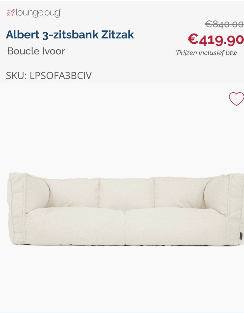 Lounge sofa originele loungepug, Huis en Inrichting, Ophalen, Driepersoons, Zo goed als nieuw, Stof