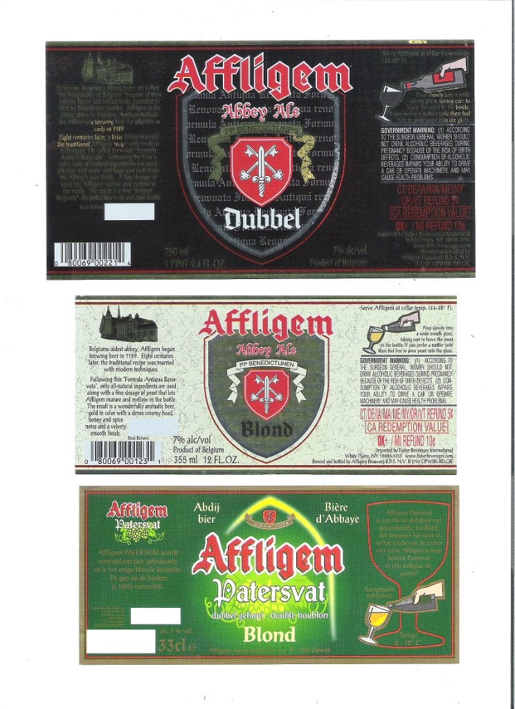 Bieretiketten 3 x Affligem - 010, Ophalen of Verzenden