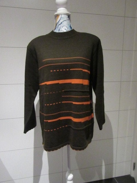 Dames sweater - trui - XL - bruin met oranje - vintage, Kleding | Dames, Ophalen of Verzenden, Zo goed als nieuw, Maat 46/48 (XL) of groter