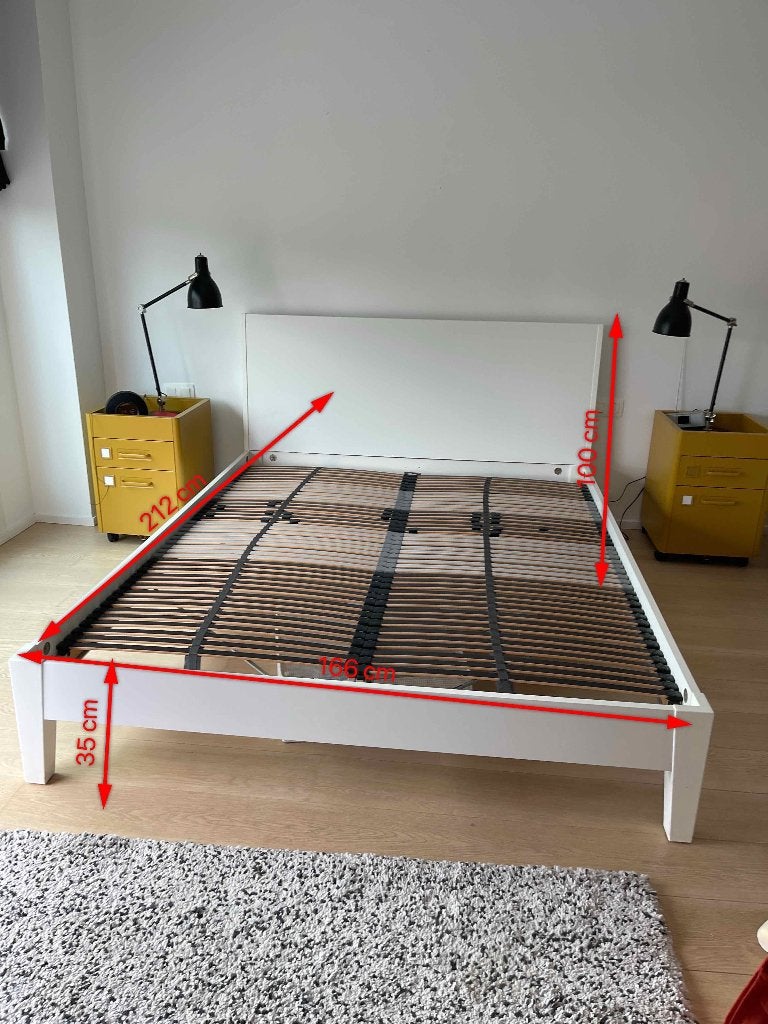 Lit double 160  200 cm avec sommier – 150€, Enlèvement, Utilisé, 200 cm, Blanc