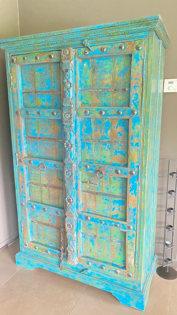 Armoire indienne 2 portes teck naturel, Maison & Meubles, Enlèvement, Comme neuf