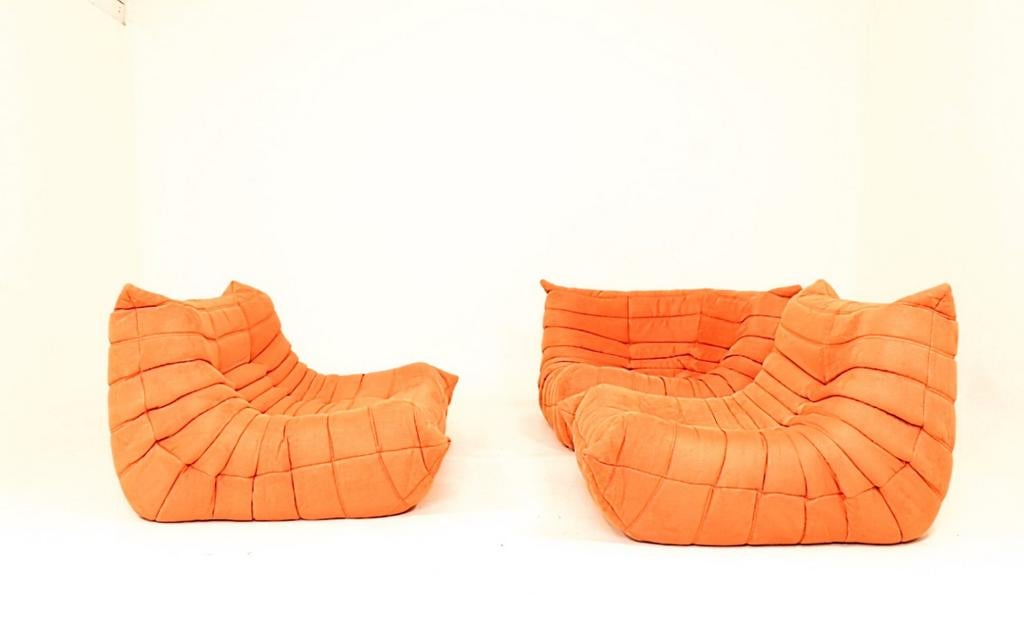 Togo set 3 pièces sofa ans chairs orange fabric, Envoi