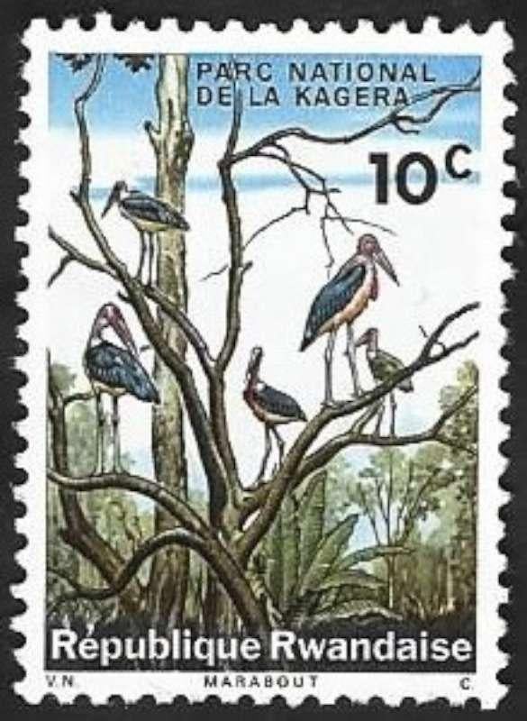1 Postzegel Rwanda 1965 Nationaal Park van Kagera, Ophalen of Verzenden, Postfris, Dier of Natuur