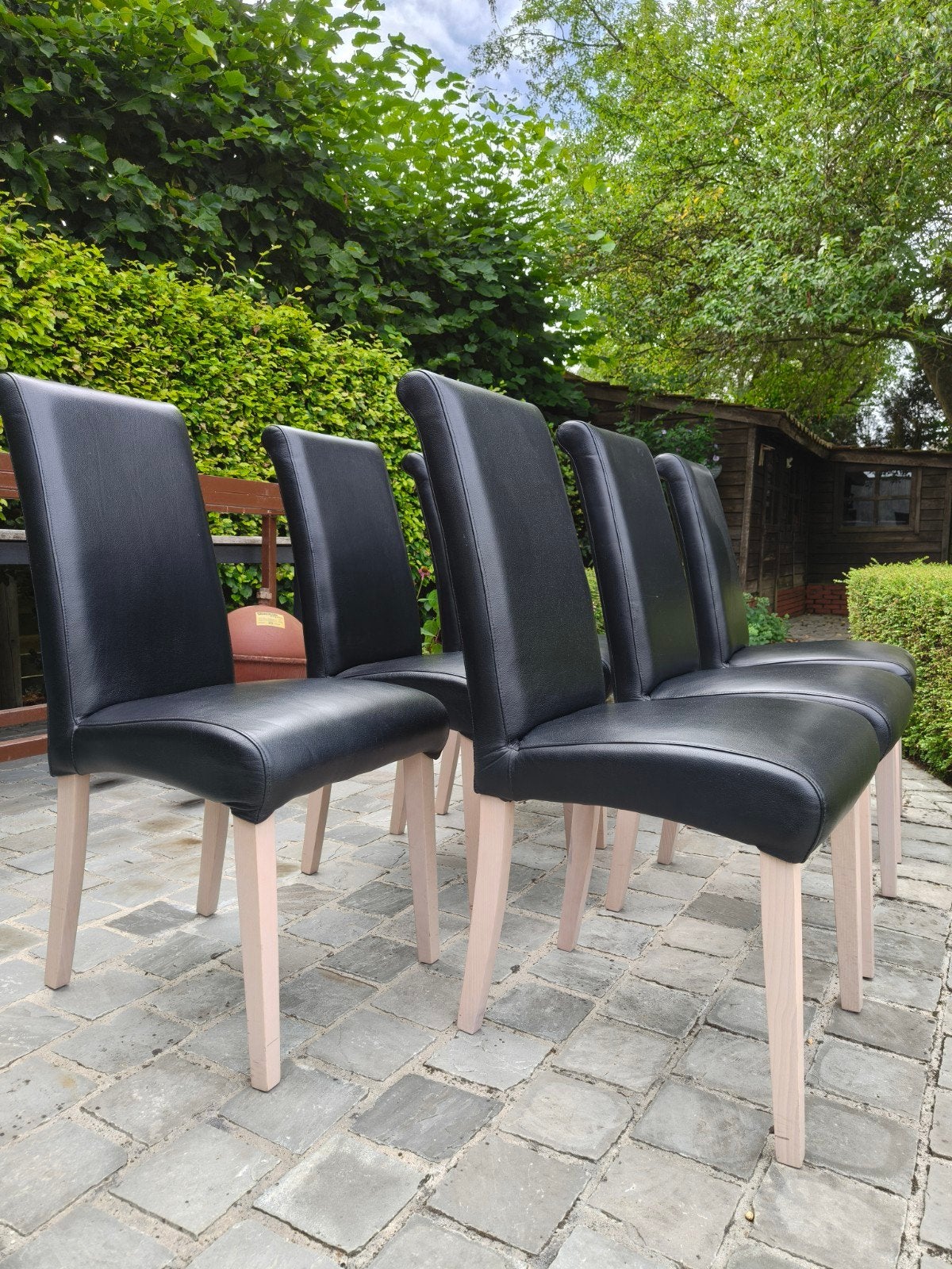 Set van 6 zwarte lederen stoelen - in zeer goede staat!, Enlèvement, Noir, Cuir