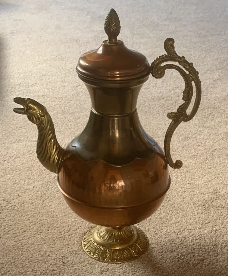 vintage koperen en messing theepot of kan, Antiquités & Art, Antiquités | Bronze & Cuivre, Enlèvement