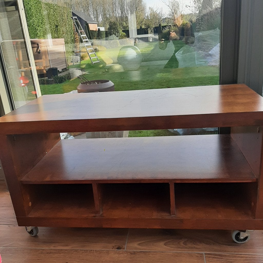 tv tafel - mooie houten degelijke TV-tafel op wieletjes, Klassiek, Moins de 100 cm, 100 à 150 cm, Enlèvement