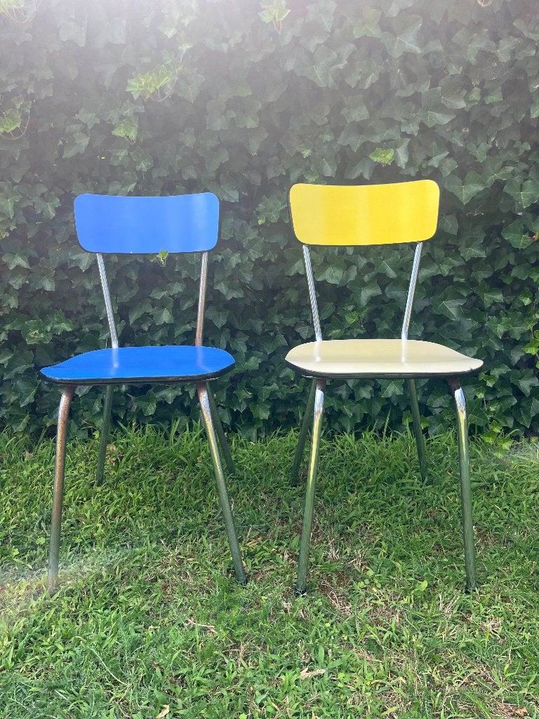 twee retro (keuken)stoeltjes  voor €35, Maison & Meubles, Chaises, Utilisé, Deux, Métal, Autres couleurs, Enlèvement