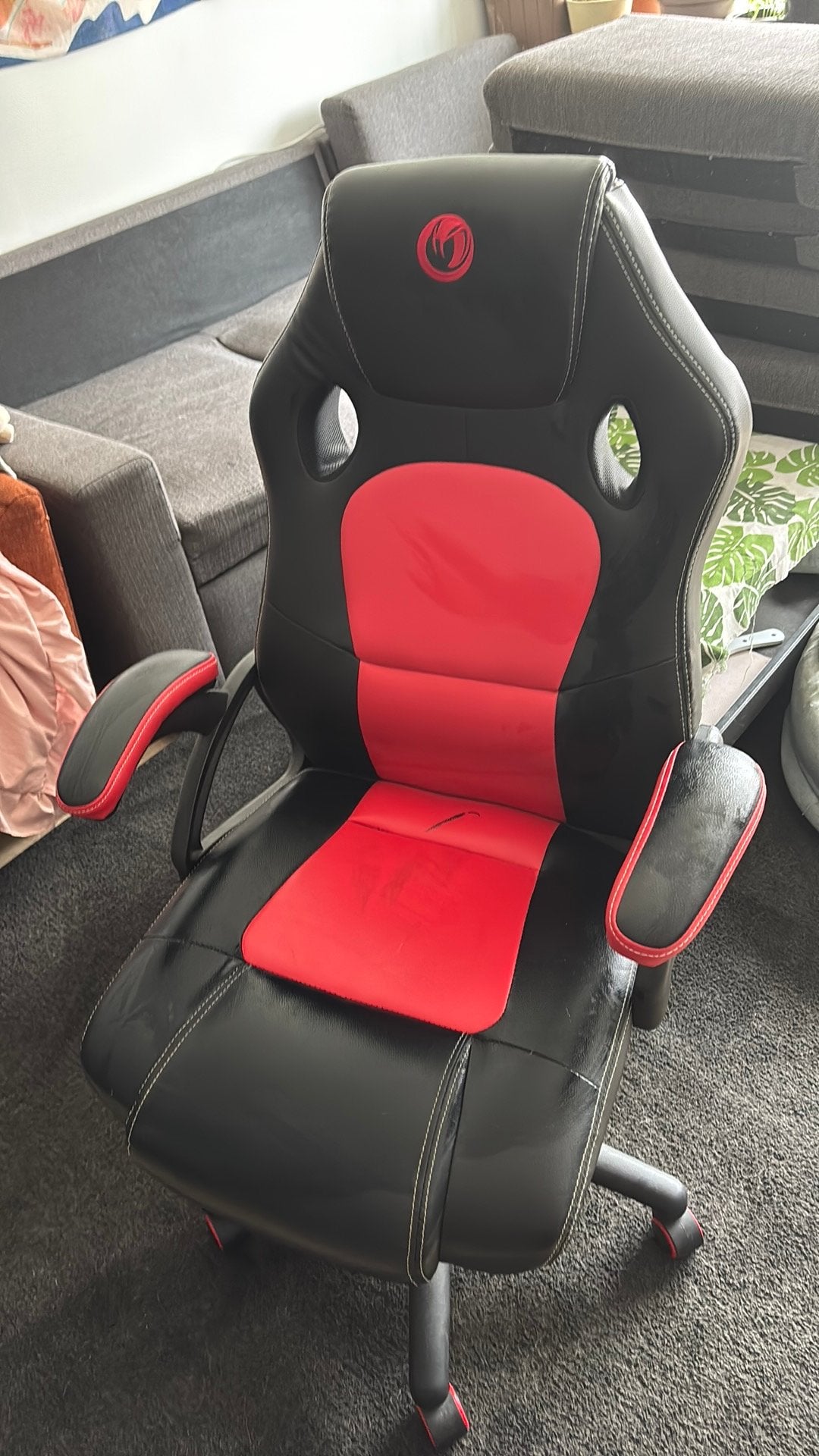 Nacon gaming chair red black real leather computer stoel, Enlèvement, Utilisé