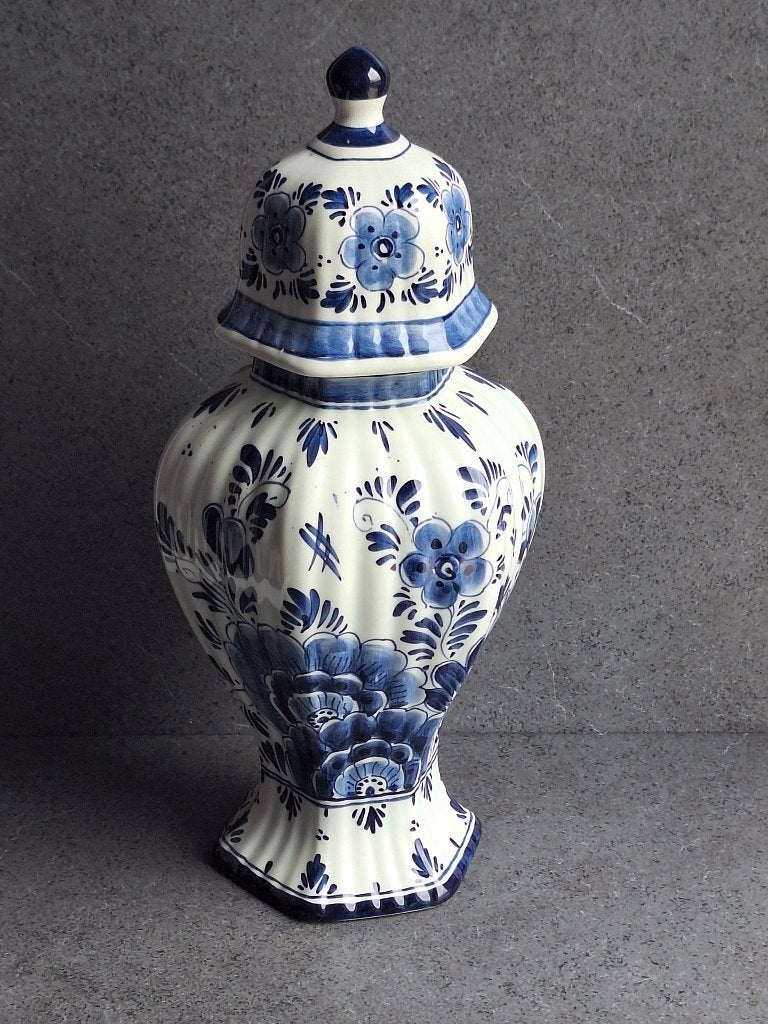 Beau grand ancien vase pot Delft avec couvercle, Antiquités & Art, Enlèvement ou Envoi