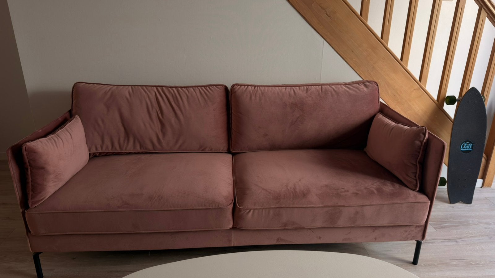 Roze zetel velvet industrieel 2,5-zits, Ophalen, Zo goed als nieuw