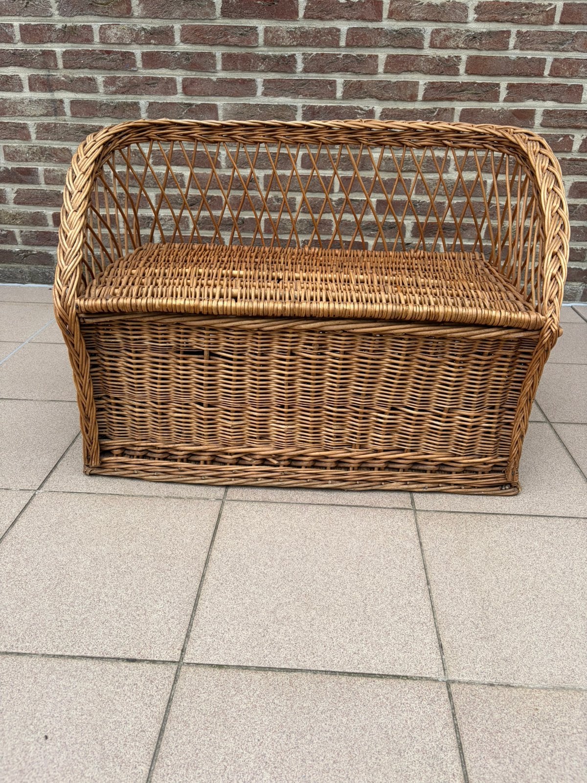 Vintage kinder zitbankje in rotan met opbergruimte, Ophalen, Gebruikt, Rotan