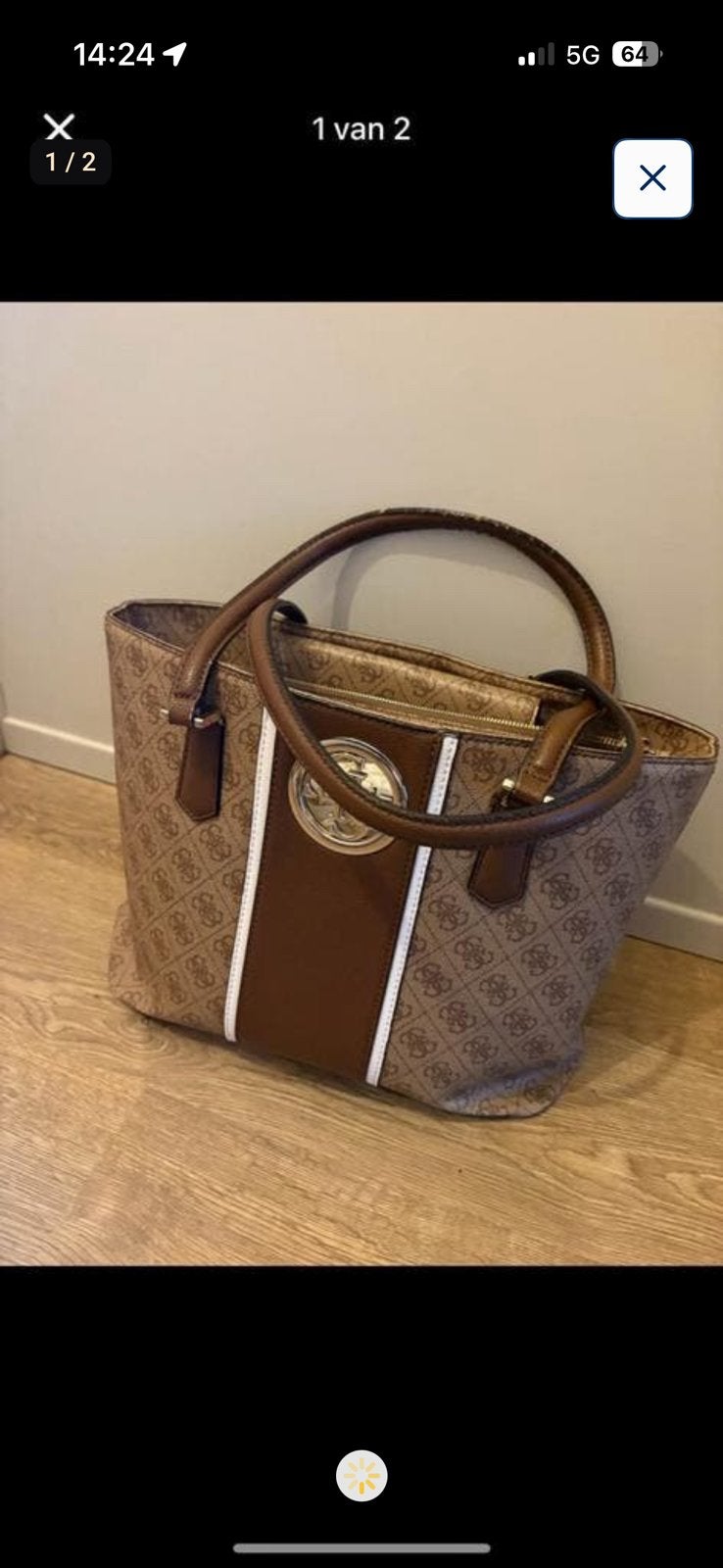 Guess handtas 38 cm breed en 27 cm hoog, Ophalen, Gebruikt, Bruin, Overige merken