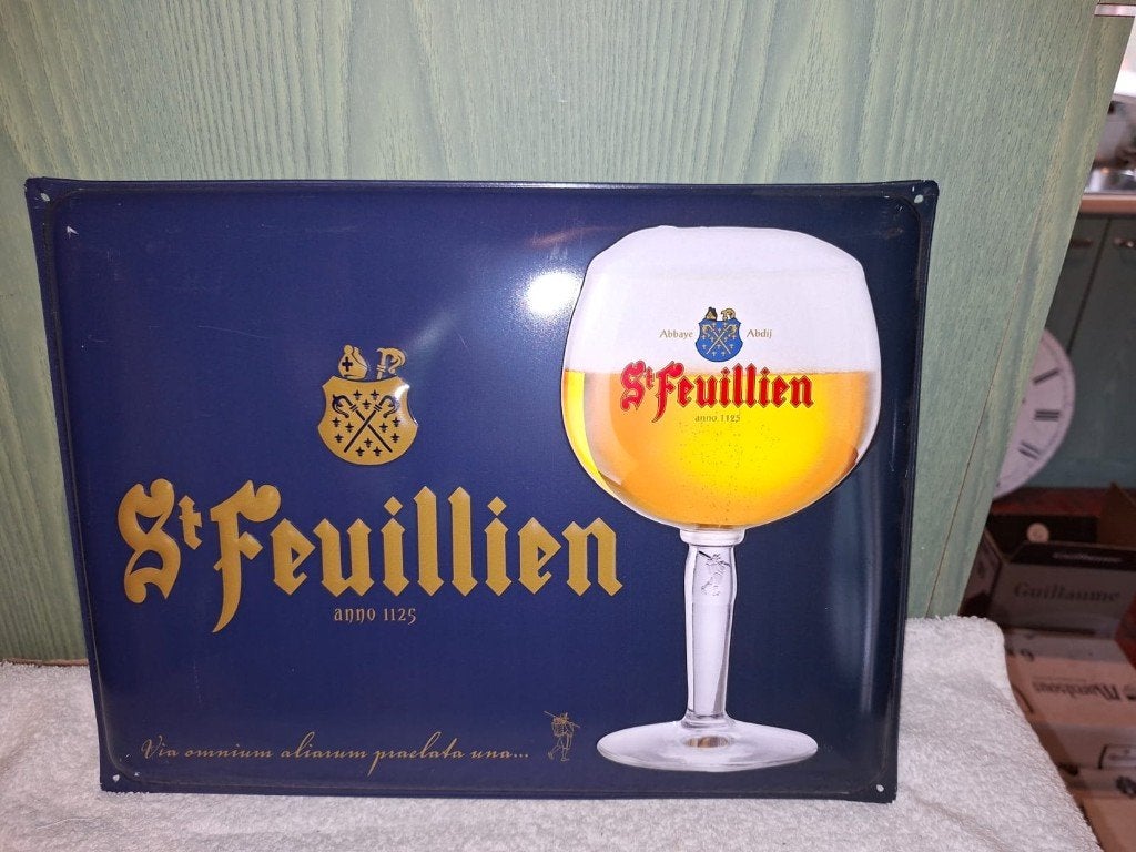 ijzeren reclame plaat St-Feuillien, begin 2000, Verzamelen, Ophalen of Verzenden, Nieuw, Reclamebord