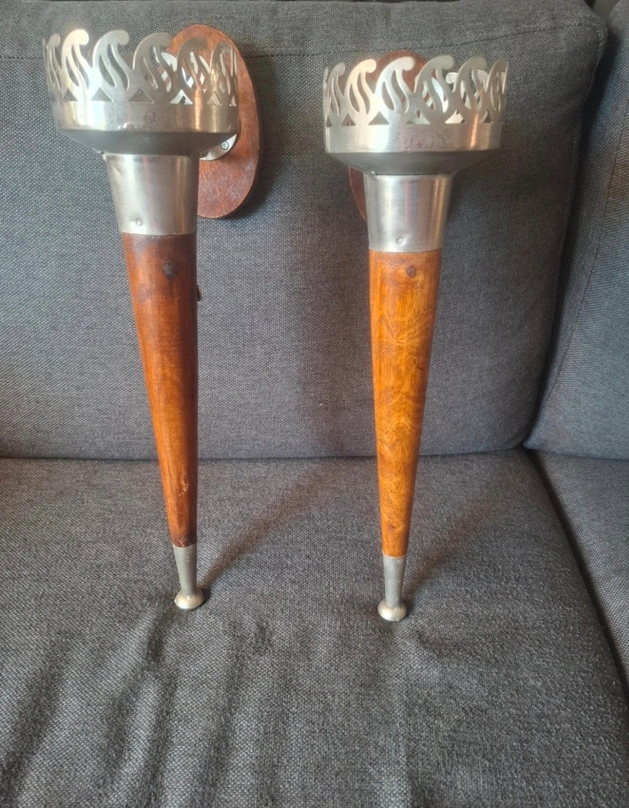 Set van 2 Vintage Wandkandelaars / Wandtoortsen  Hout, Ophalen of Verzenden