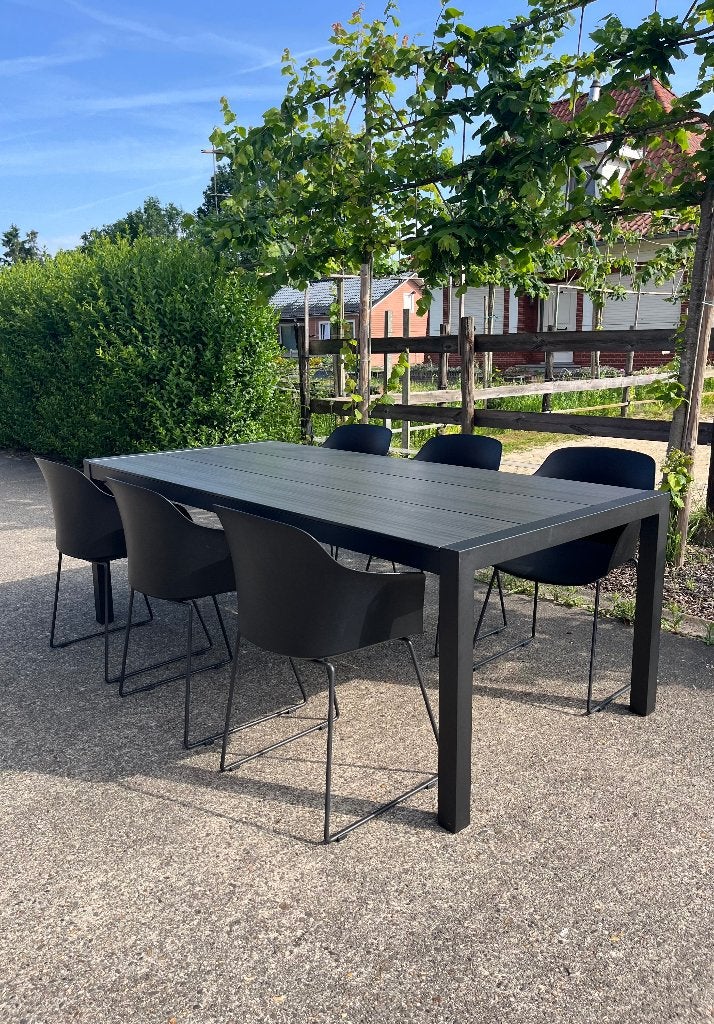 Tafel (216x100) + stoelen (6x), Chaise, Salons de jardin, Aluminium, Comme neuf