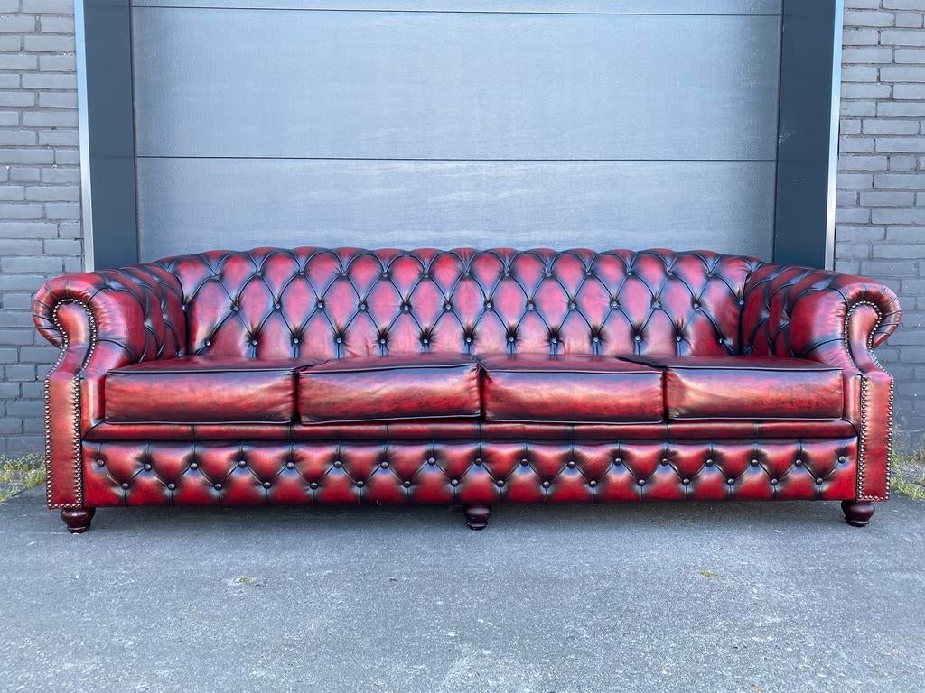 XL Chesterfield 4 zit zetel Oxblood rood, Ophalen of Verzenden, Zo goed als nieuw, Leer